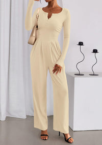 PRETTYGARDEN Jumpsuits for Women Dressy Casual Fall One Piece Outfits Long Sleeve Crew Neck Wide Leg Pants Rompers