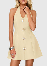 PRETTYGARDEN Cocktail Dresses for Women Short Summer Elegant Halter V Neck Sleeveless A Line Spring Mini Party Dress PRETTYGARDEN