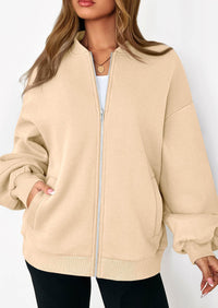 KIRUNDO Oversized Sweatshirt for Women Zip Up Bomber Jacket Fall Fashion Casual Long Sleeve Outerwear Winter Outfits PRETTYGARDEN