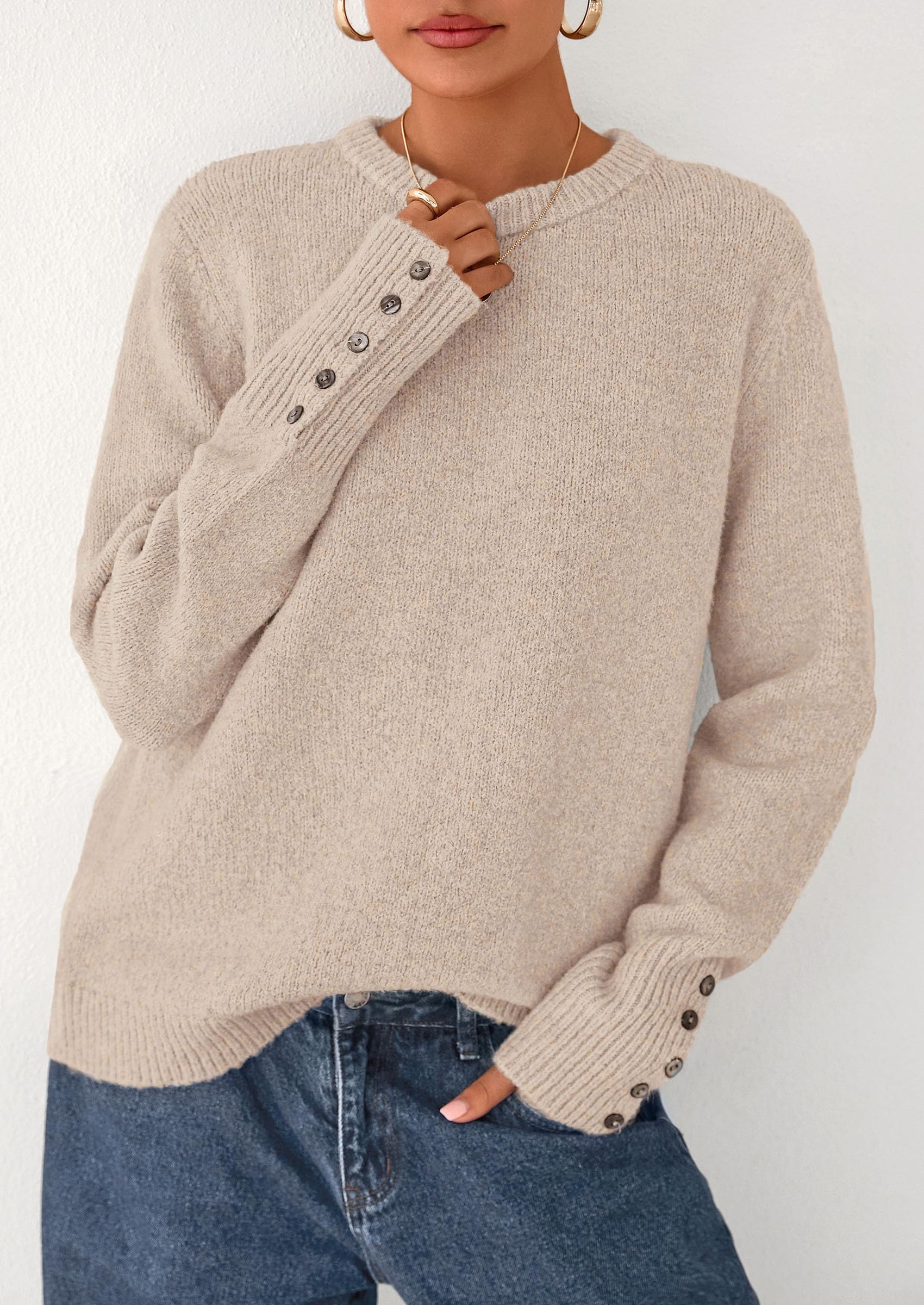 PRETTYGARDEN Womens Sweaters Fall Fashion Casual Crewneck Pullover Button Long Sleeve Cute Knit Tops Winter Clothes