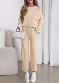 PRETTYGARDEN Womens 2 Piece Matching Lounge Sets Fall Long Sleeve Boatneck Sweatsuit Drawstring Sweatpants Pockets