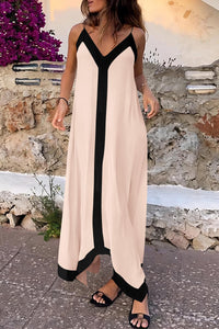 Elegant V Neck Spaghetti Strap Flowy Maxi Cocktail Party Dresses