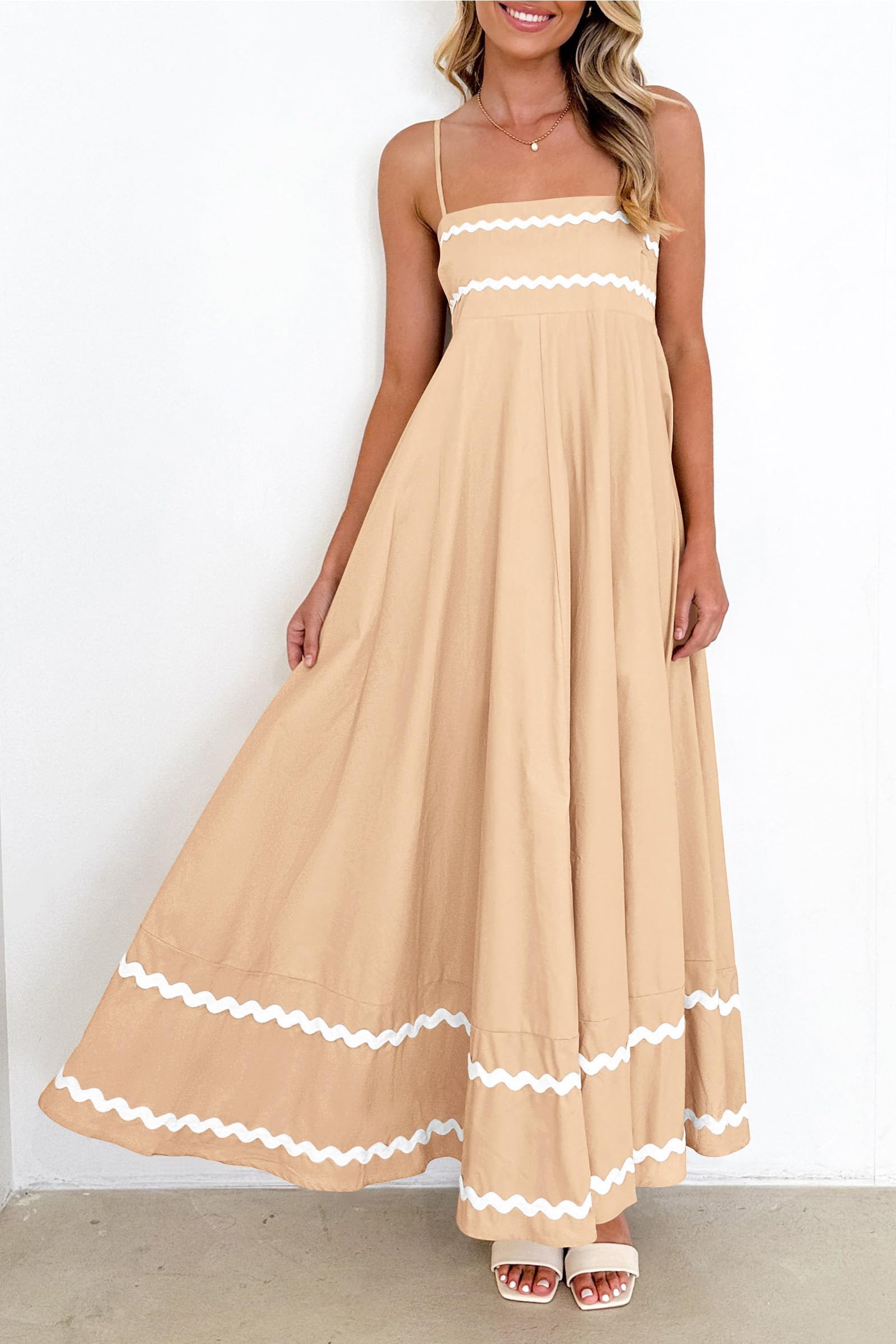 PRETTYGARDEN Women's Summer Flowy Maxi Dress Casual Sleeveless Spaghetti Strap Ruffle Beach Long Dresses