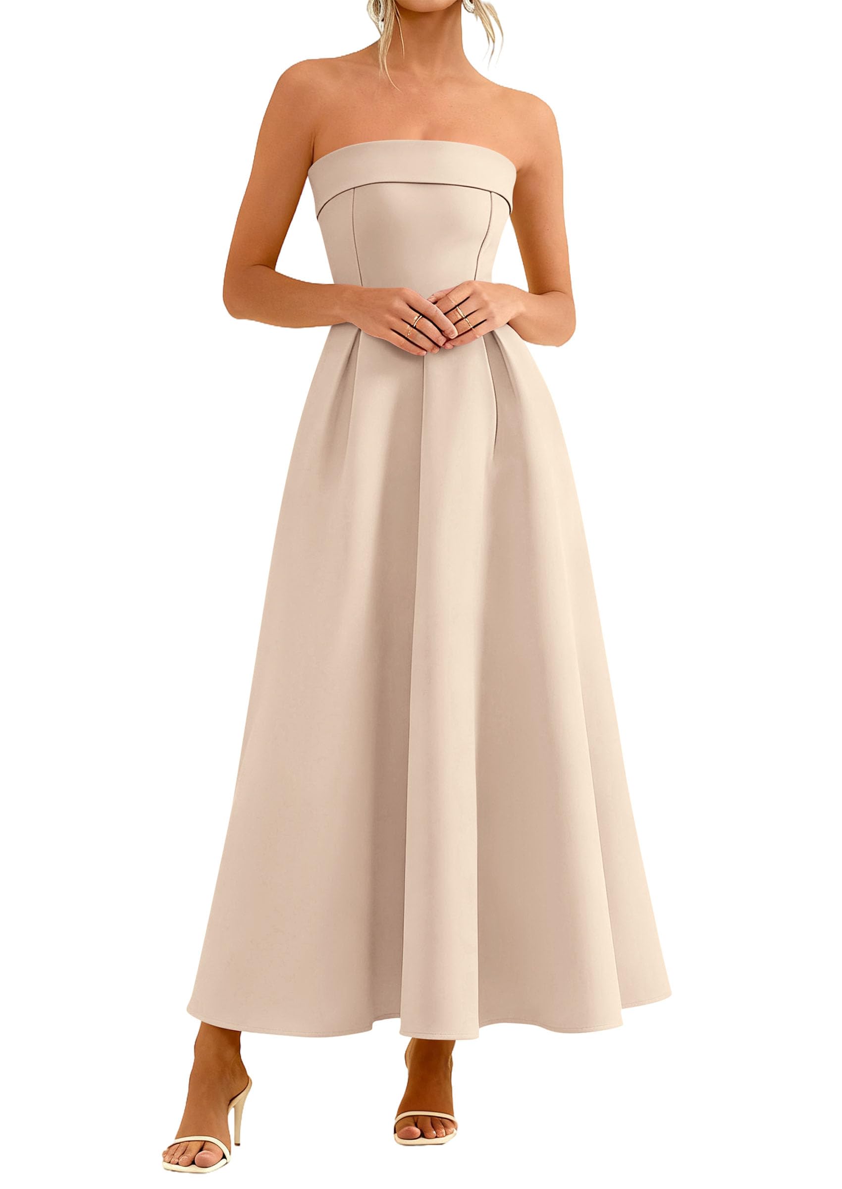 PRETTYGARDEN Cocktail Dresses for Women Summer Formal Elegant Tube Top Strapless Spring Wedding Guest Party Midi Dress PRETTYGARDEN