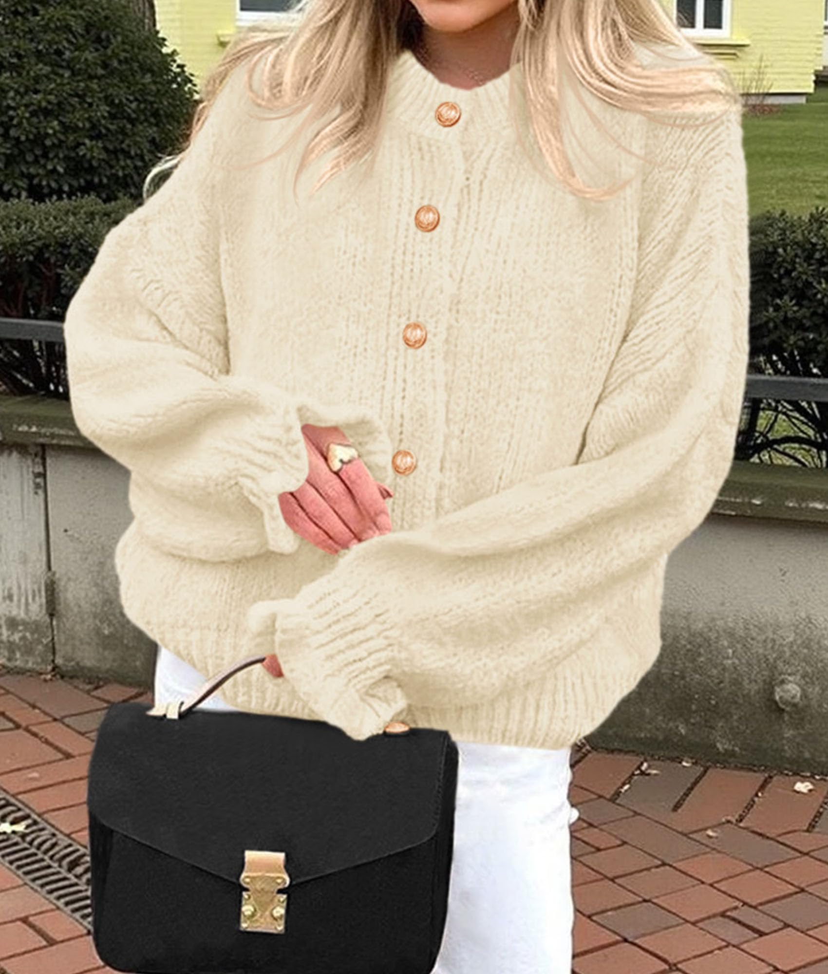 PRETTYGARDEN Womens Cropped Cardigans Trendy PRETTYGARDEN Long Sleeve Cropped Sweaters for Women Ruffle Oversized CardiganRuffle Open Front Chunky Knit Sweater Oversized Button Down Fall Clothes PRETTYGARDEN