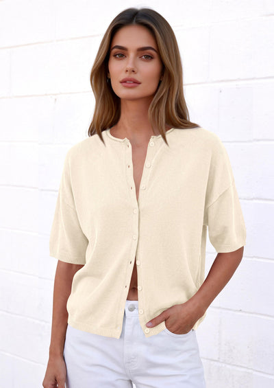 PRETTYGARDEN Women Spring Short Sleeve Cardigan Sweaters Button Down Knit Shirt Blouse Dressy Casual Tops Summer Outfits PRETTYGARDEN