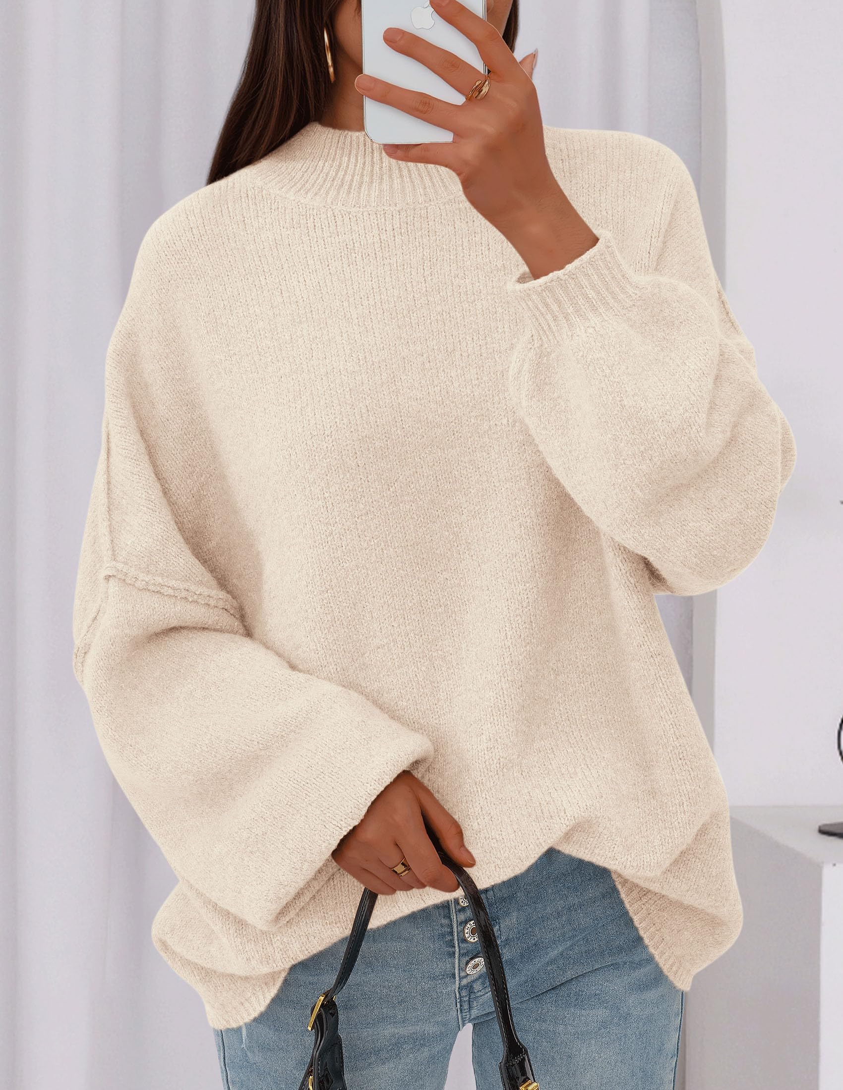 PRETTYGARDEN Women's Fall Oversized Sweaters Chunky Knit Mock Neck Long Sleeve Casual Trendy Pullover Winter Clothes PRETTYGARDEN