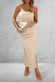 Ribbed Strapless Side Slit Long Going Out Casual Elegant Party Dresses