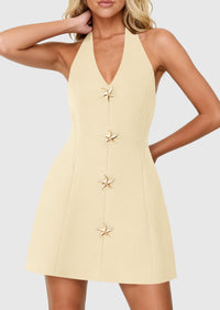 PRETTYGARDEN Cocktail Dresses for Women Short Summer Elegant Halter V Neck Sleeveless A Line Spring Mini Party Dress PRETTYGARDEN