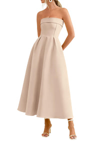 PRETTYGARDEN Cocktail Dresses for Women Summer Formal Elegant Tube Top Strapless Spring Wedding Guest Party Midi Dress PRETTYGARDEN