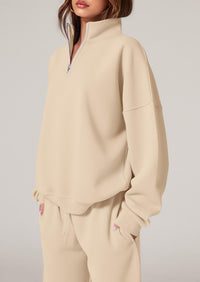 PRETTYGARDEN Womens Casual Two Piece Sets Fall Outfits Quarter Zip Sweatshirts Straight Leg Pants Sweatsuits Tracksuit