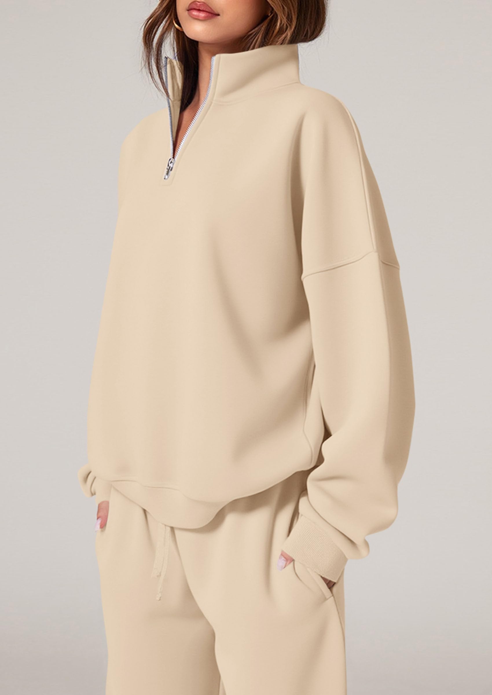 PRETTYGARDEN Womens Casual Two Piece Sets Fall Outfits Quarter Zip Sweatshirts Straight Leg Pants Sweatsuits Tracksuit