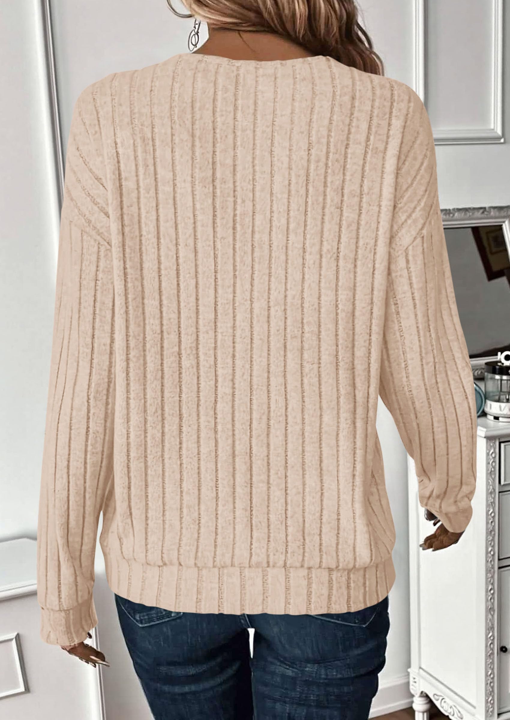 PRETTYGARDEN Fall Fashion Long Sleeve Shirts for Women Ribbed Knit V Neck Dressy Casual Lightweight Sweaters Tunic Tops