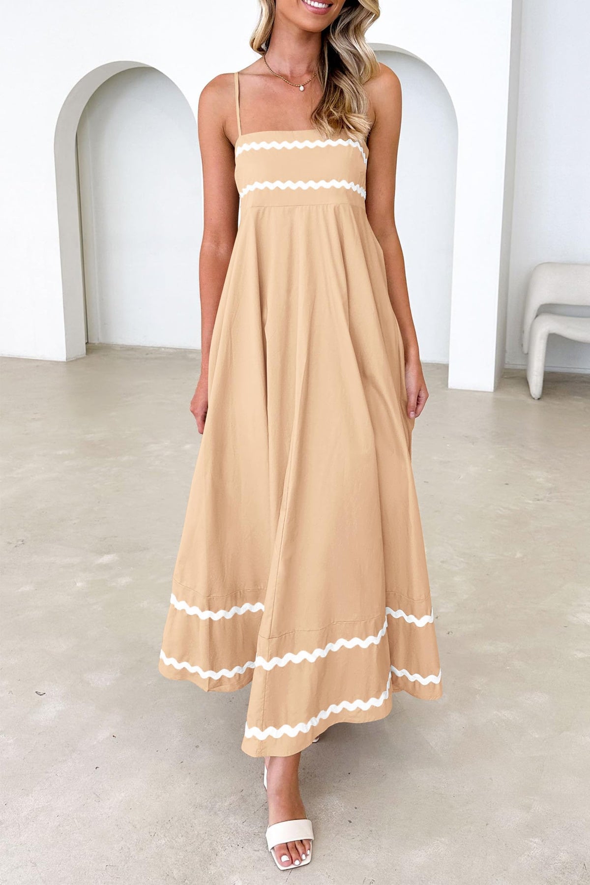 Summer Flowy Maxi Dress Casual Sleeveless Spaghetti Strap Ruffle Beach Long Dresses