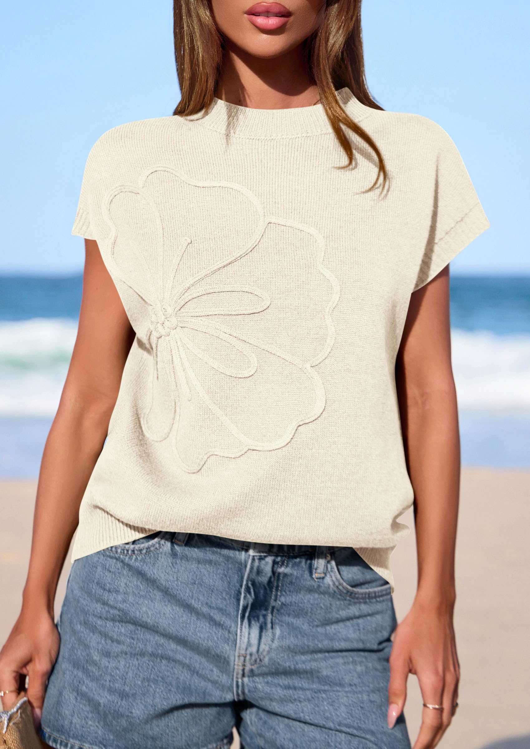 PRETTYGARDEN Women's Spring Sweater Vest Trendy Flower Knit Short Sleeve Cute Pullover Tank Tops Summer Fashion Clothing PRETTYGARDEN