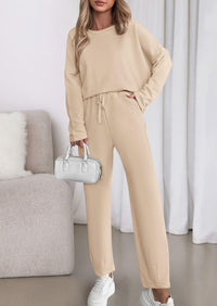 PRETTYGARDEN Womens 2 Piece Matching Lounge Sets Fall Long Sleeve Boatneck Sweatsuit Drawstring Sweatpants Pockets