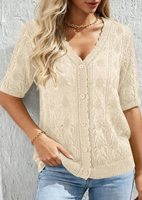PRETTYGARDEN Short Sleeve Crochet Knit Summer Cardigans for Women Lightweight Button Down Hollow Out Sweater Beach Cover Up PRETTYGARDEN