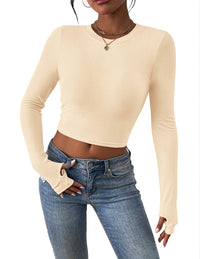 Long Sleeve Crop Tops Y2K Fashion Clothes Basic Slim Fit Tee Shirts Blouse