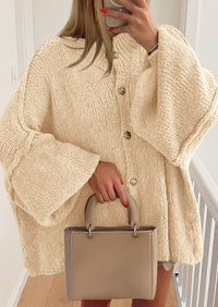 PRETTYGARDEN Women's Winter Button Down Cardigan Sweaters Mock Neck Lantern Long Sleeve Chunky Knit Jacket Trendy Outerwear