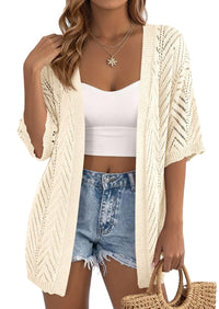 PRETTYGARDEN Summer Cardigan Sweaters for Women Lightweight  Short Sleeve Knit Coverup Spring Beach Vacation Clothes PRETTYGARDEN