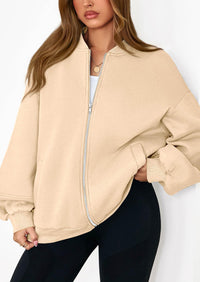 KIRUNDO Oversized Sweatshirt for Women Zip Up Bomber Jacket Fall Fashion Casual Long Sleeve Outerwear Winter Outfits PRETTYGARDEN