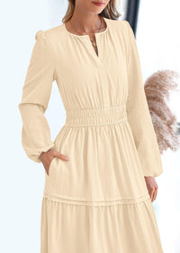 PRETTYGARDEN Women's Elegant Maxi Dresses Long Sleeve V Neck Flowy Pockets Casual Modest Dress Fall Fashion Clothes