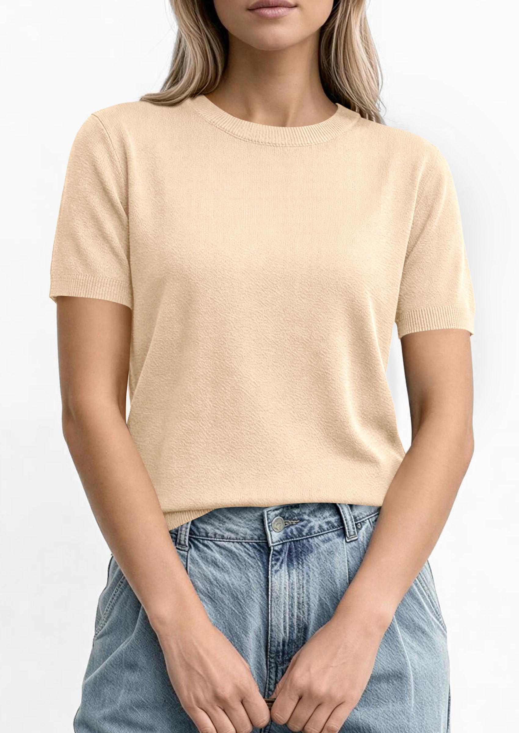 PRETTYGARDEN Women's Short Sleeve Sweaters Spring Crew Neck Knit Work Shirts Business Casual Tops Summer Fashion Clothes PRETTYGARDEN