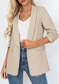 PRETTYGARDEN Women's Spring Blazers Business Casual Outfits Open Front Ruched 3/4 Sleeve Lightweight Work Suits Jackets PRETTYGARDEN