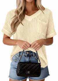 PRETTYGARDEN Women's Spring Short Sleeve Sweaters Lightweight V Neck Casual Going Out Summer T PRETTYGARDEN