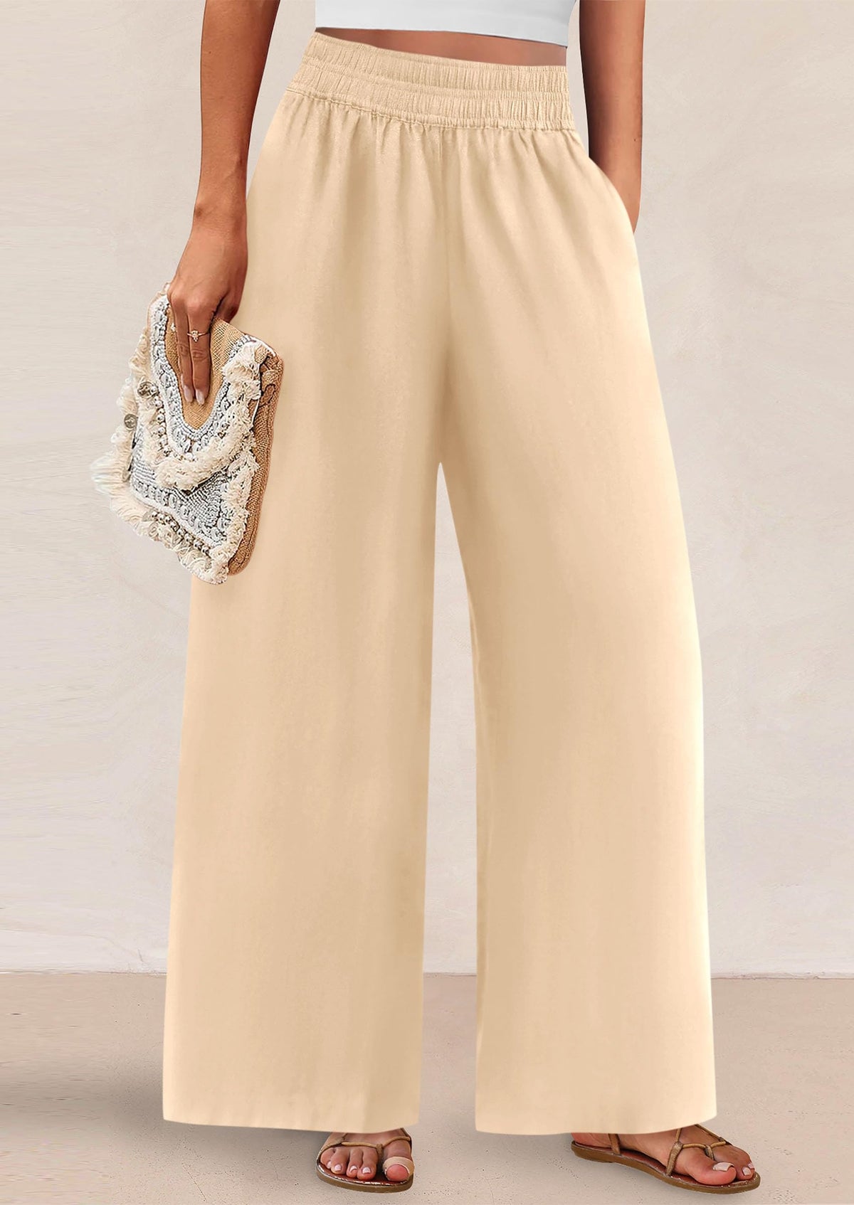 Womens Wide Leg Pants Casual 2025 Elastic Waist Loose Flowy Palazzo Pants Trousers with Pockets