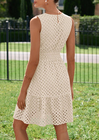 PRETTYGARDEN Women's Summer Dresses Sleeveless V Neck Eyelet Hollow Out Swing A Line Beach Vacation Sun Dress PRETTYGARDEN