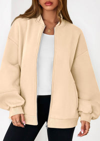 KIRUNDO Oversized Sweatshirt for Women Zip Up Bomber Jacket Fall Fashion Casual Long Sleeve Outerwear Winter Outfits PRETTYGARDEN
