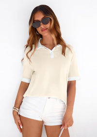 PRETTYGARDEN Summer Short Sleeve Polo Shirts for Women Collared V Neck Work Dressy Tops Knit Loose Business Casual Outfits PRETTYGARDEN