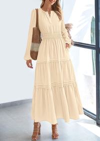 PRETTYGARDEN Women's Elegant Maxi Dresses Long Sleeve V Neck Flowy Pockets Casual Modest Dress Fall Fashion Clothes