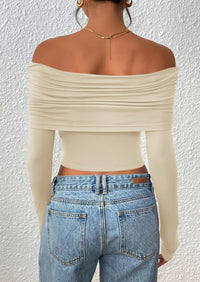 PRETTYGARDEN Women's Long Sleeve Shirts Off Shoulder Tops Going Out Slim Fitted Y2K Blouses Fall Fashion Clothes