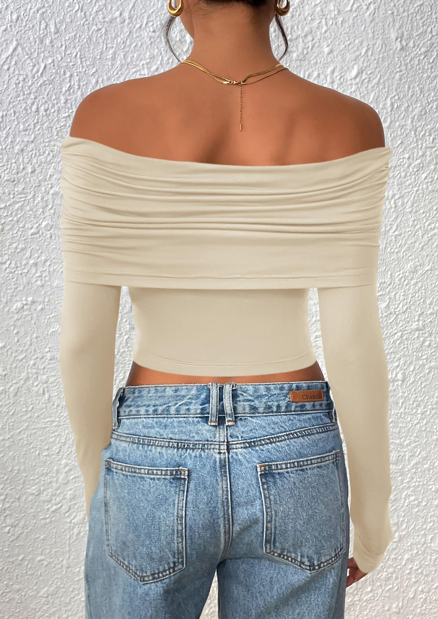 PRETTYGARDEN Women's Long Sleeve Shirts Off Shoulder Tops Going Out Slim Fitted Y2K Blouses Fall Fashion Clothes