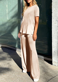 PRETTYGARDEN Summer Lounge Sets for Women 2 Piece Short Sleeve Crewneck Cute Tops and Wide Leg Pants with Pockets Pj Set PRETTYGARDEN