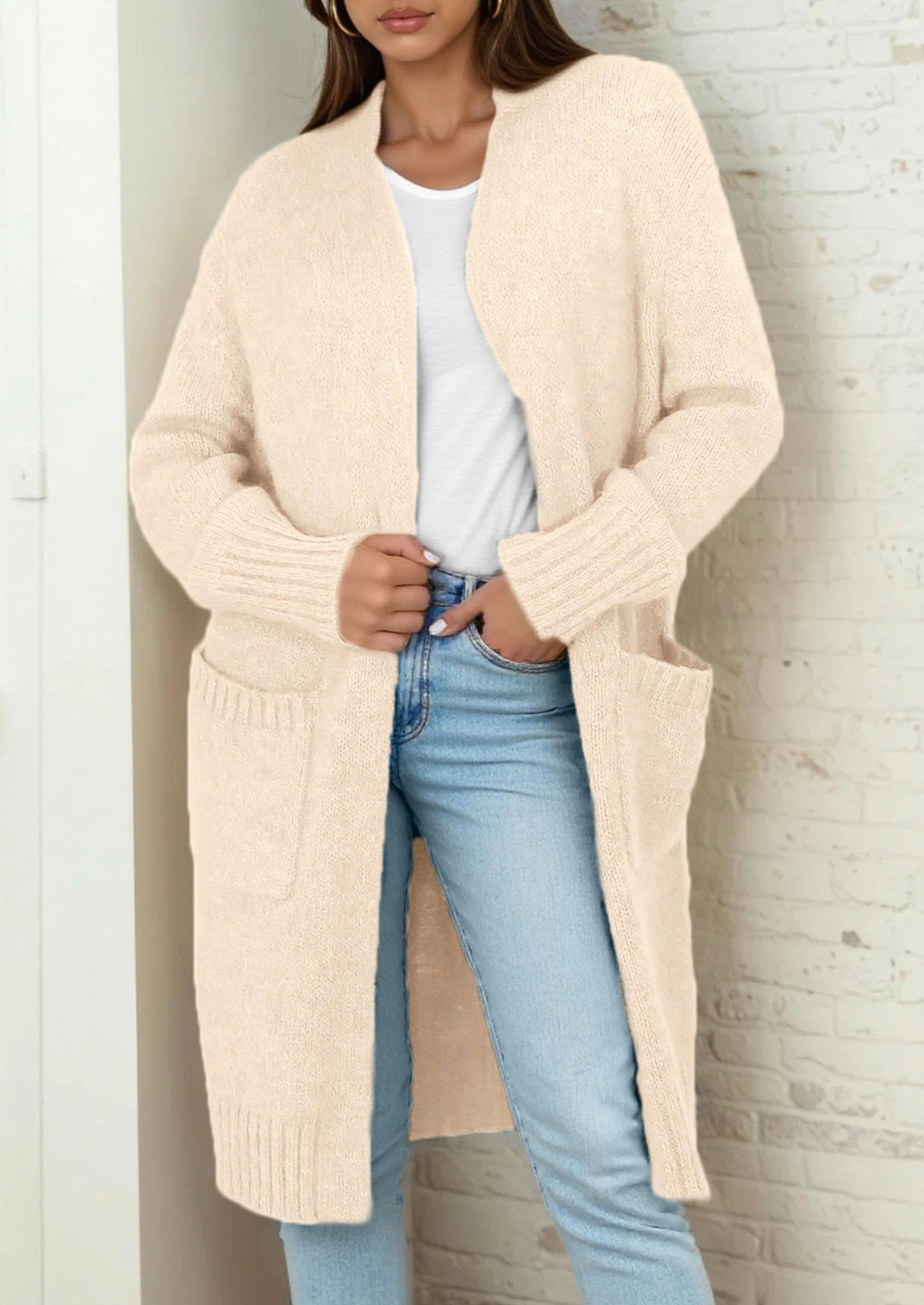 PRETTYGARDEN Fall Long Sleeve Cardigan Sweaters for Women Trendy Winter Open Front Loose Knitted Cardigans with Pockets