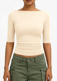 PRETTYGARDEN Womens Summer Short Sleeve Tops Boat Neck Ribbed Knit Slim Fit T Shirt Casual Basic Top Spring Clothes PRETTYGARDEN