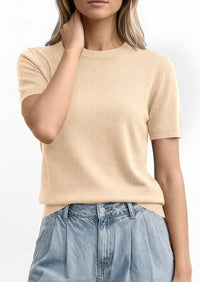 PRETTYGARDEN Women's Short Sleeve Sweaters Spring Crew Neck Knit Work Shirts Business Casual Tops Summer Fashion Clothes PRETTYGARDEN