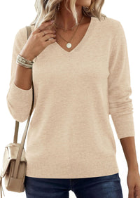 PRETTYGARDEN Women's V Neck Sweaters Fall Casual Long Sleeve Classic Pullover Cozy Knit Tops Loose Basic Winter Clothing PRETTYGARDEN