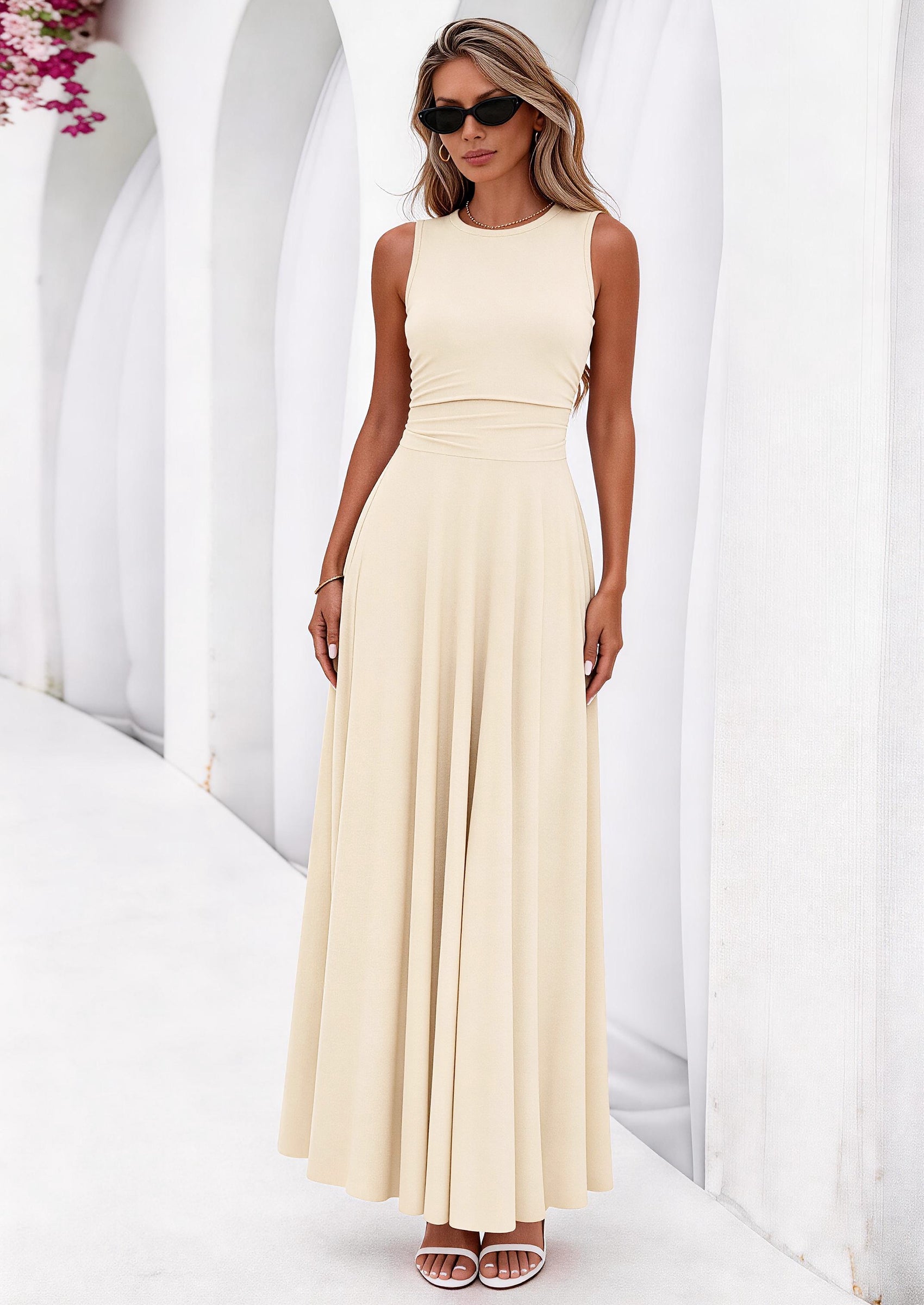 PRETTYGARDEN Womens Spring Dresses Casual Sleeveless Crewneck Aline Maxi Dress Stretch Tank Flowy Long Dresses