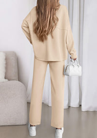 PRETTYGARDEN Womens 2 Piece Matching Lounge Sets Fall Long Sleeve Boatneck Sweatsuit Drawstring Sweatpants Pockets