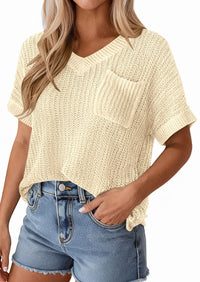 PRETTYGARDEN Women's Spring Short Sleeve Sweaters Lightweight V Neck Casual Going Out Summer T PRETTYGARDEN