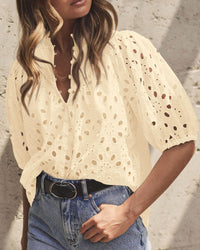 Hollow Out Lace Embroidered Blouse