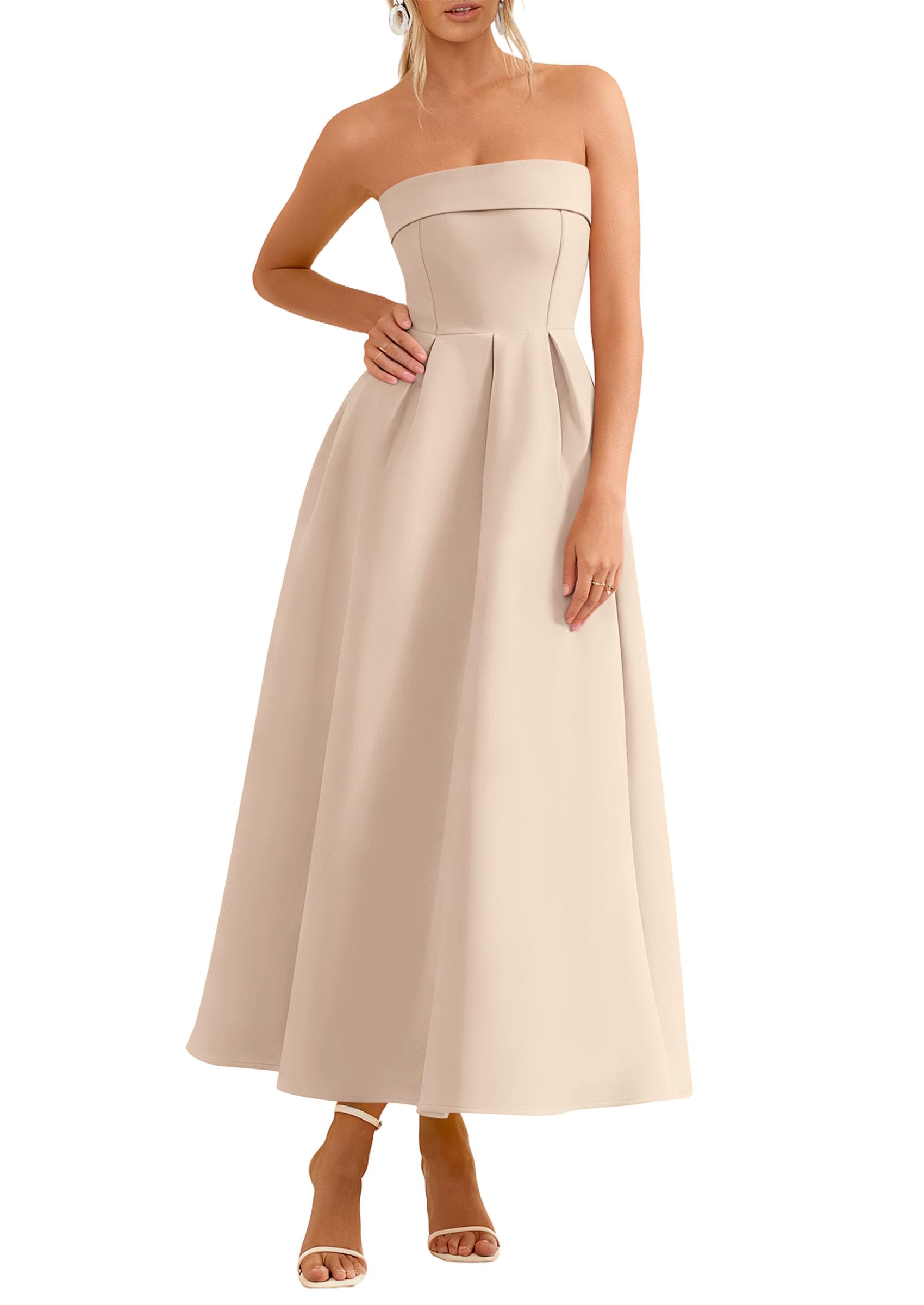 PRETTYGARDEN Cocktail Dresses for Women Summer Formal Elegant Tube Top Strapless Spring Wedding Guest Party Midi Dress PRETTYGARDEN