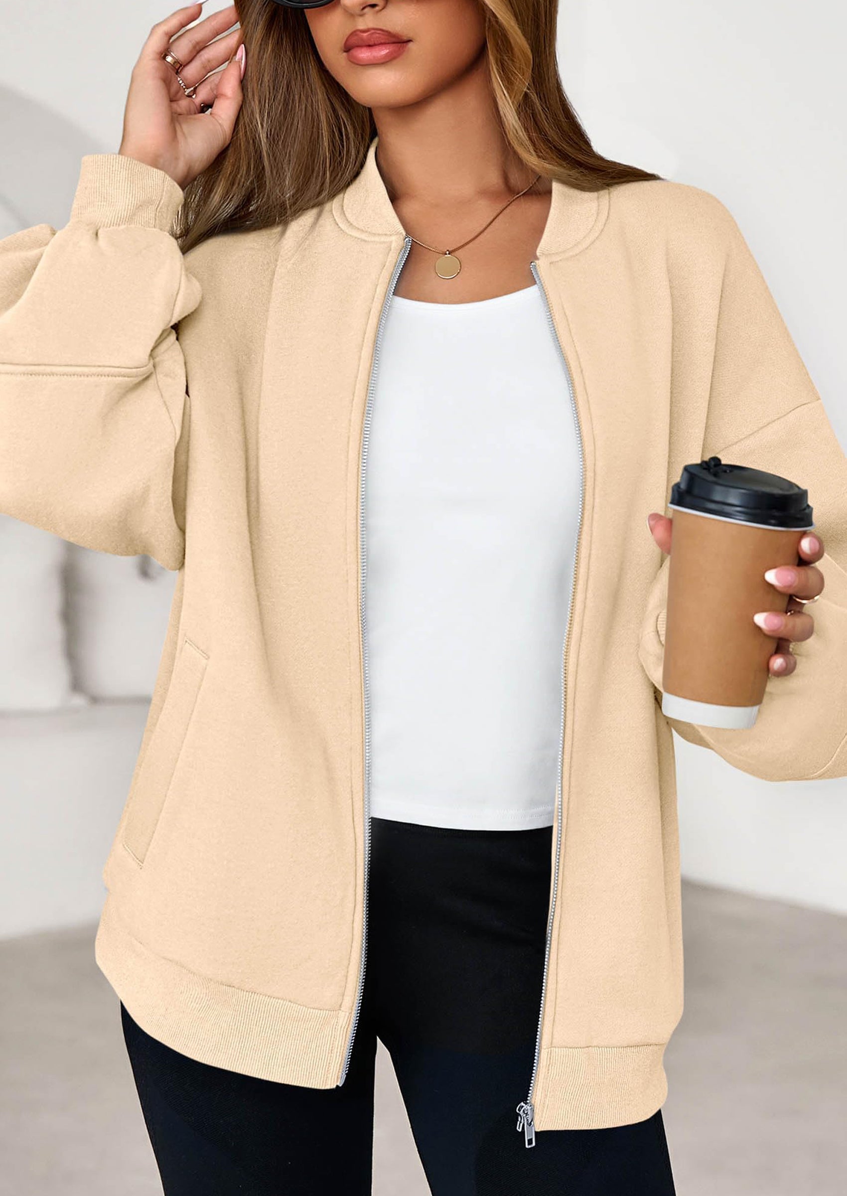 KIRUNDO Oversized Sweatshirt for Women Zip Up Bomber Jacket Fall Fashion Casual Long Sleeve Outerwear Winter Outfits PRETTYGARDEN