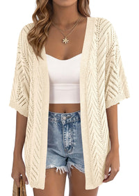 PRETTYGARDEN Summer Cardigan Sweaters for Women Lightweight  Short Sleeve Knit Coverup Spring Beach Vacation Clothes PRETTYGARDEN