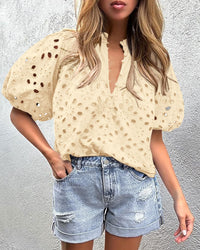 Hollow Out Lace Embroidered Blouse