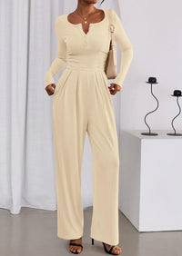 PRETTYGARDEN Jumpsuits for Women Dressy Casual Fall One Piece Outfits Long Sleeve Crew Neck Wide Leg Pants Rompers